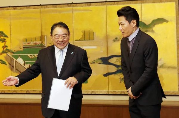 Japoński Aktor Koji Yano Prawo Przybywa Wręczenie Nagrody Ministra Spraw — Zdjęcie stockowe
