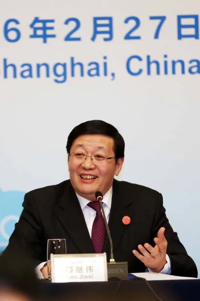 Министр Финансов Китая Цзивэй Пресс Конференции Рамках Встречи Министров Финансов — стоковое фото