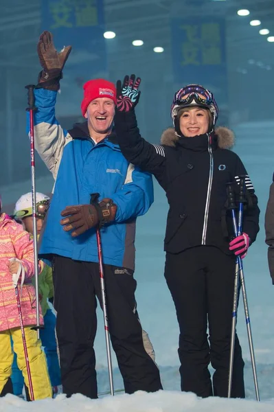 Esquiador Británico Michael Edwards Izquierda Más Conocido Como Eddie Eagle — Foto de Stock