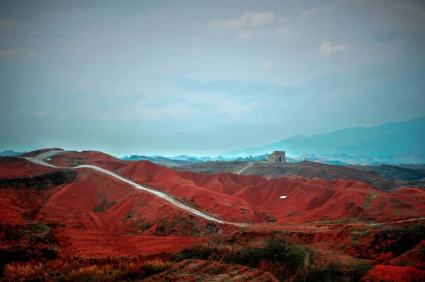 Paisagem Terra Vermelha Lodo Marrom Amarelo Nas Montanhas Nanling Cidade — Fotografia de Stock