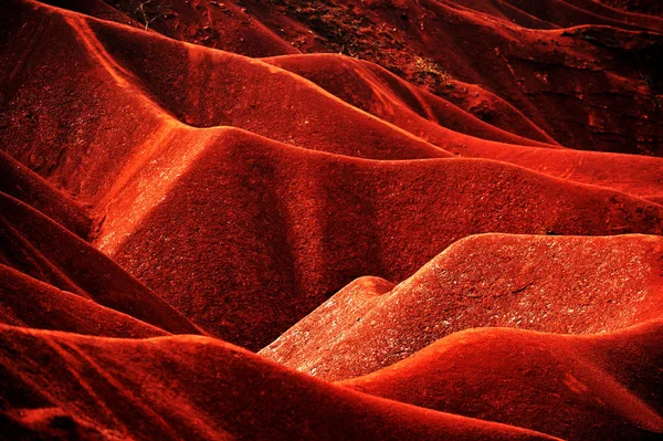 Paisagem Terra Vermelha Lodo Marrom Amarelo Nas Montanhas Nanling Cidade — Fotografia de Stock