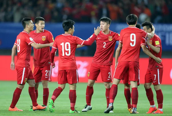 Los Jugadores China Celebran Después Anotar Gol Contra Maldivas Partido —  Fotos de Stock