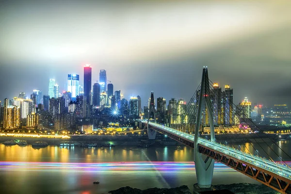 Noční Pohled Yuzhong Poloostrova Chongqing Světové Finanční Centrum Wfc Nejvyšší — Stock fotografie