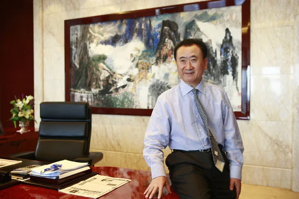 Wang Jianlin Elnöke Dalian Wanda Group Pózok Interjú Peking Kína — Stock Fotó