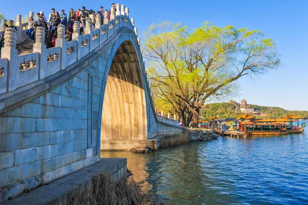 Krajobraz Mostu Jeziorze Kunming Summer Palace Znany Również Jako Yiheyuan — Zdjęcie stockowe