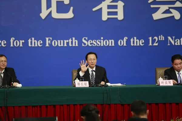 Министр Сельского Хозяйства Китая Хань Чанфу Центре Ответил Вопрос Пресс — стоковое фото