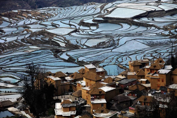Manzara Teraslı Pirinç Alanlarındaki Honghe Hani Pirinç Terasları Bir Unesco — Stok fotoğraf