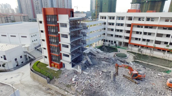 Edifício Ensino Recém Construído Está Sendo Demolido Campus Ronghe Escola — Fotografia de Stock