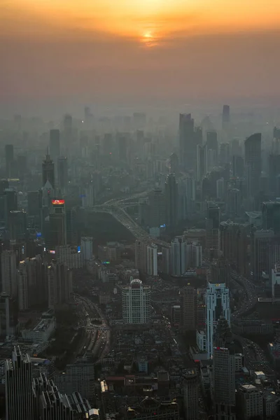 Vista Arranha Céus Edifícios Altos Puxi Xangai China Fevereiro 2016 — Fotografia de Stock