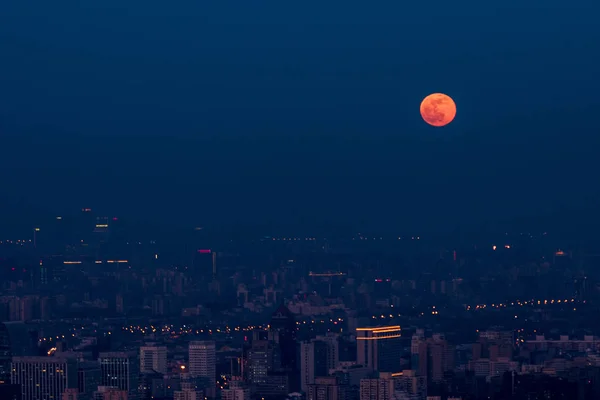 Supermoon Látható Éjszakai Égen Peking Kína 2019 Január — Stock Fotó