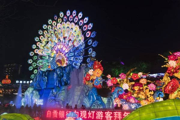Pessoas Visitam 25Th International Dinosaur Lantern Festival Cidade Zigong Província — Fotografia de Stock