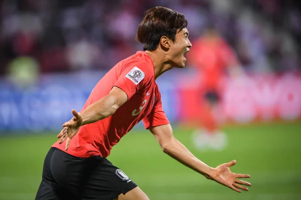 Kim Jin Coreia Sul Comemora Depois Marcar Gol Contra Bahrein — Fotografia de Stock