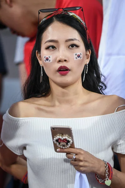 Футбольные Болельщики Южной Кореи Поддерживают Сборную Южной Кореи Матчах Между — стоковое фото