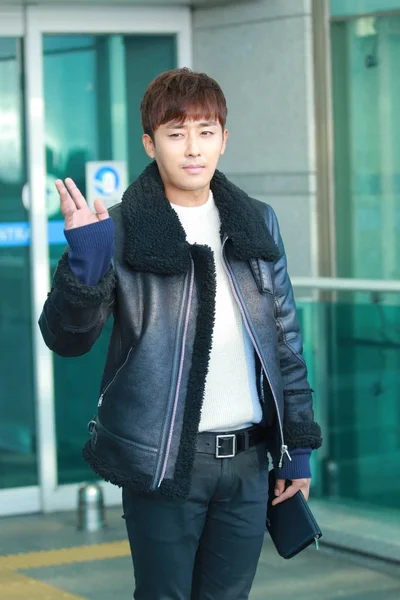 Południowo Koreański Piosenkarz Aktor Syn Jun Przybywa Lotnisku Incheon Przed — Zdjęcie stockowe