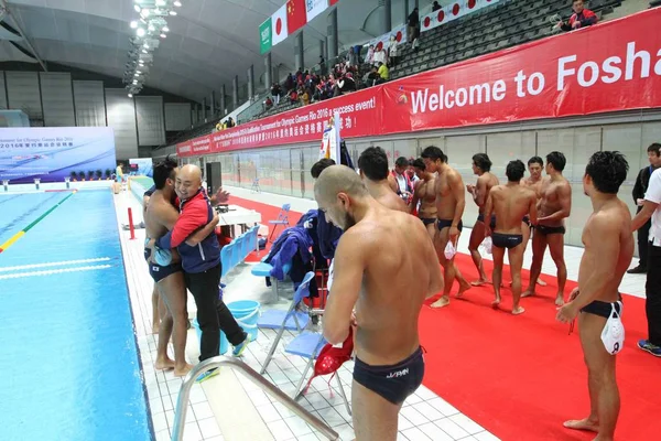 Spelare Japans Nationella Vattenpolo Firar Efter Att Besegrat Spelare Kazakstans — Stockfoto