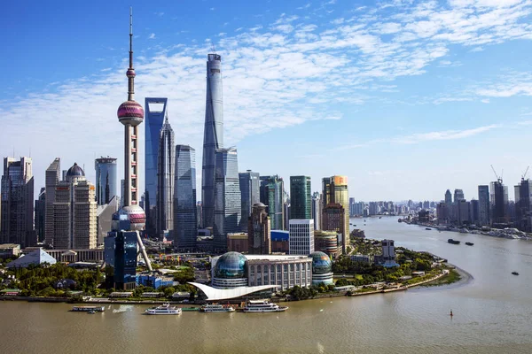 Silhuett Lujiazui Financial District Med Det Shanghai Tower Höger Högsta — Stockfoto