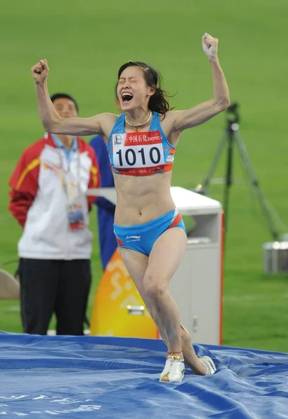 File Chinese Pole Vaulter Sha Celebrates Succeeding Tryout 40M Final — ストック写真