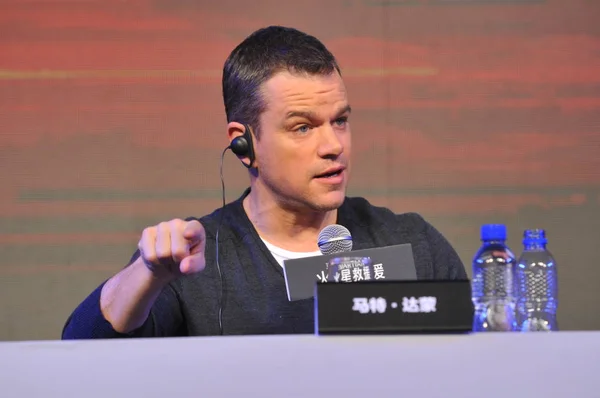 Actor Estadounidense Matt Damon Habla Durante Una Conferencia Prensa Para — Foto de Stock