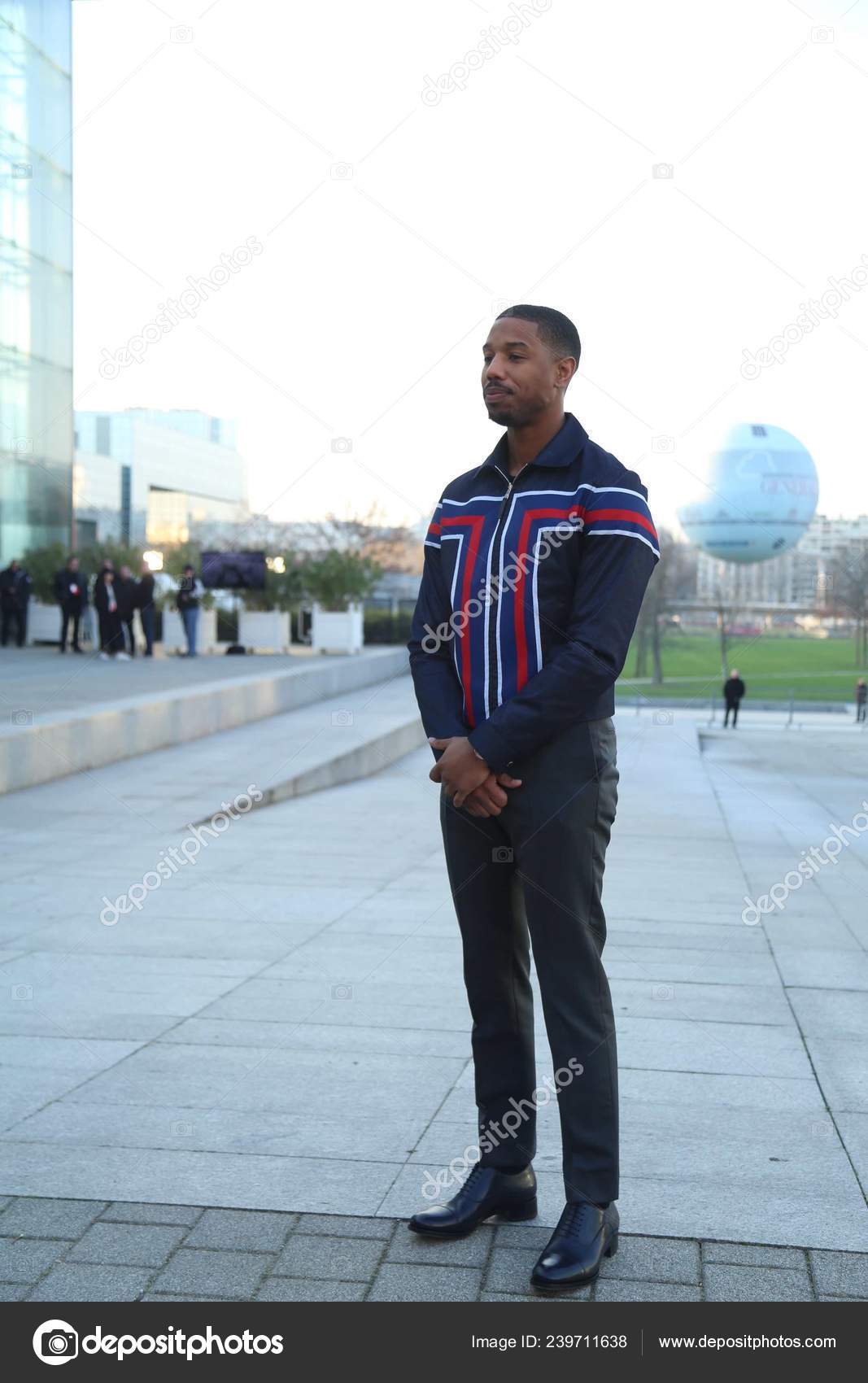 American Actor Michael Jordan Poses Louis Vuitton Fashion Show