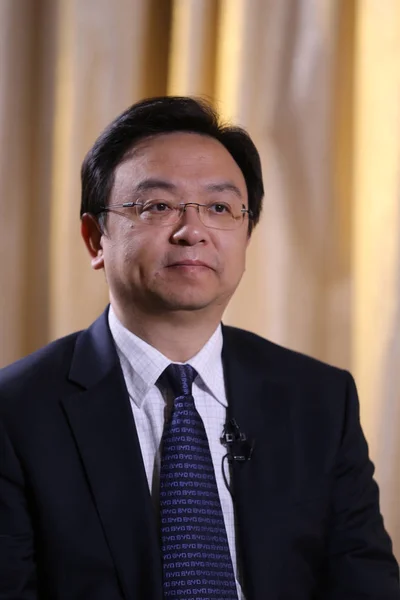 Wang Chuanfu Ordförande Och Ordförande Byd Avbildas Intervju Shanghai Kina — Stockfoto