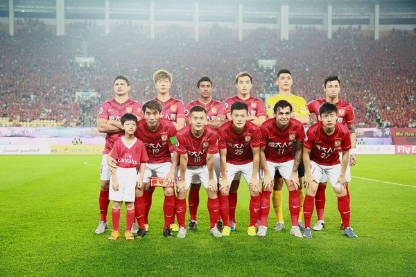 Гравці Стартовий Склад Китаї Гуанчжоу Evergrande Створюють Перед Конкуруючих Проти — стокове фото