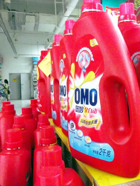 File Bottles Omo Laundry Detergent Unilever Sale Supermarket Changzhou City — Stock Photo, Image