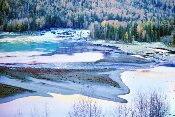 Paisagem Lago Kanas Neve Província Altay Região Autônoma Xinjiang Sudoeste — Fotografia de Stock