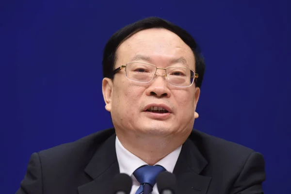 Wang Baoan Komisarz Krajowe Biuro Statystyki Chin Mówi Konferencji Prasowej — Zdjęcie stockowe
