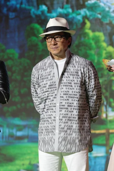 Hong Kong Kungfu Superstar Jackie Chan Bei Einer Pressekonferenz Zur — Stockfoto