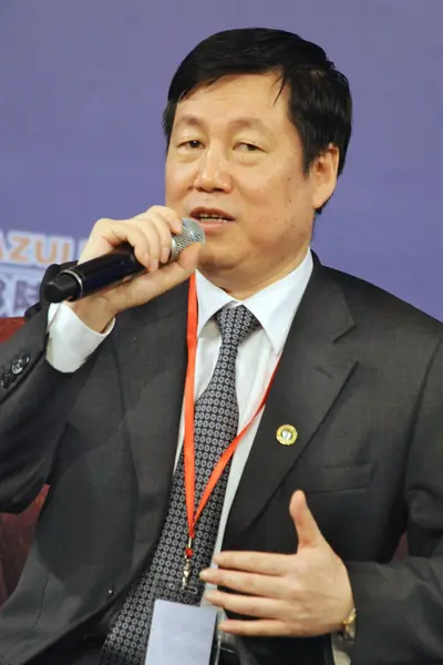 2013年6月28日 在中国上海陆家嘴论坛期间 时任中国农业银行 Abc 副主席兼行长的张云在一个分论坛上发表演讲 — 图库照片