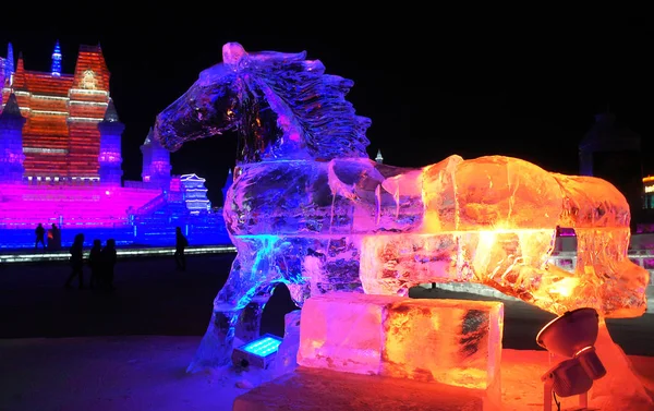 Night View Ice Sculptures 32Nd Harbin International Ice Snow Festival — Stock Photo, Image
