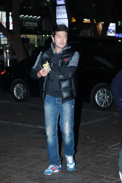 Південнокорейські Актор Канг Сена Min Прибуває Ресторан Стравами Барбекю Обід — стокове фото
