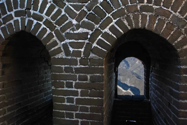 Veduta Del Crollo Della Sezione Badaling Della Grande Muraglia Alla — Foto Stock