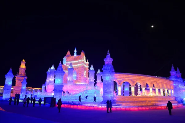 Uma Visão Noturna Das Esculturas Gelo 17Th Harbin Ice Snow — Fotografia de Stock