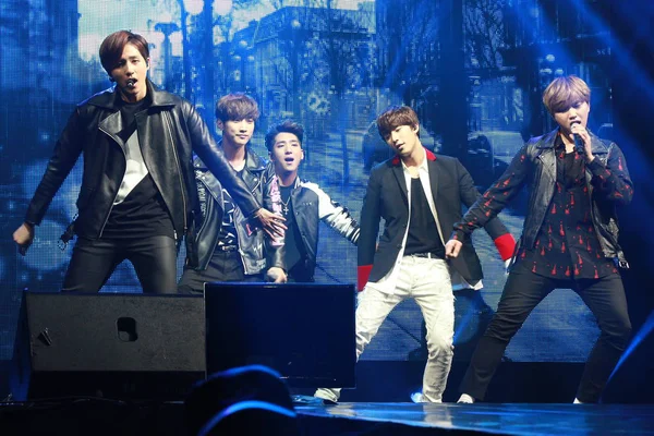 Membros Grupo Masculino Sul Coreano B1A4 Apresentam Seu Concerto Hong — Fotografia de Stock