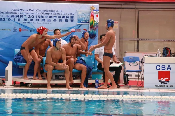Les Joueurs Équipe Nationale Masculine Water Polo Japon Posent Après — Photo