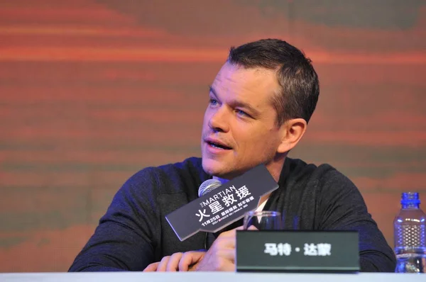 Actor Estadounidense Matt Damon Habla Durante Una Conferencia Prensa Para — Foto de Stock