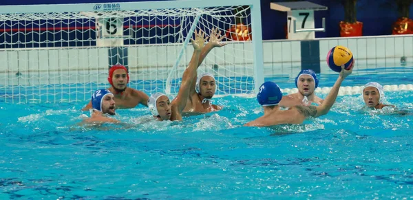 Los Jugadores Del Equipo Nacional Waterpolo Masculino Japón Compiten Contra — Foto de Stock