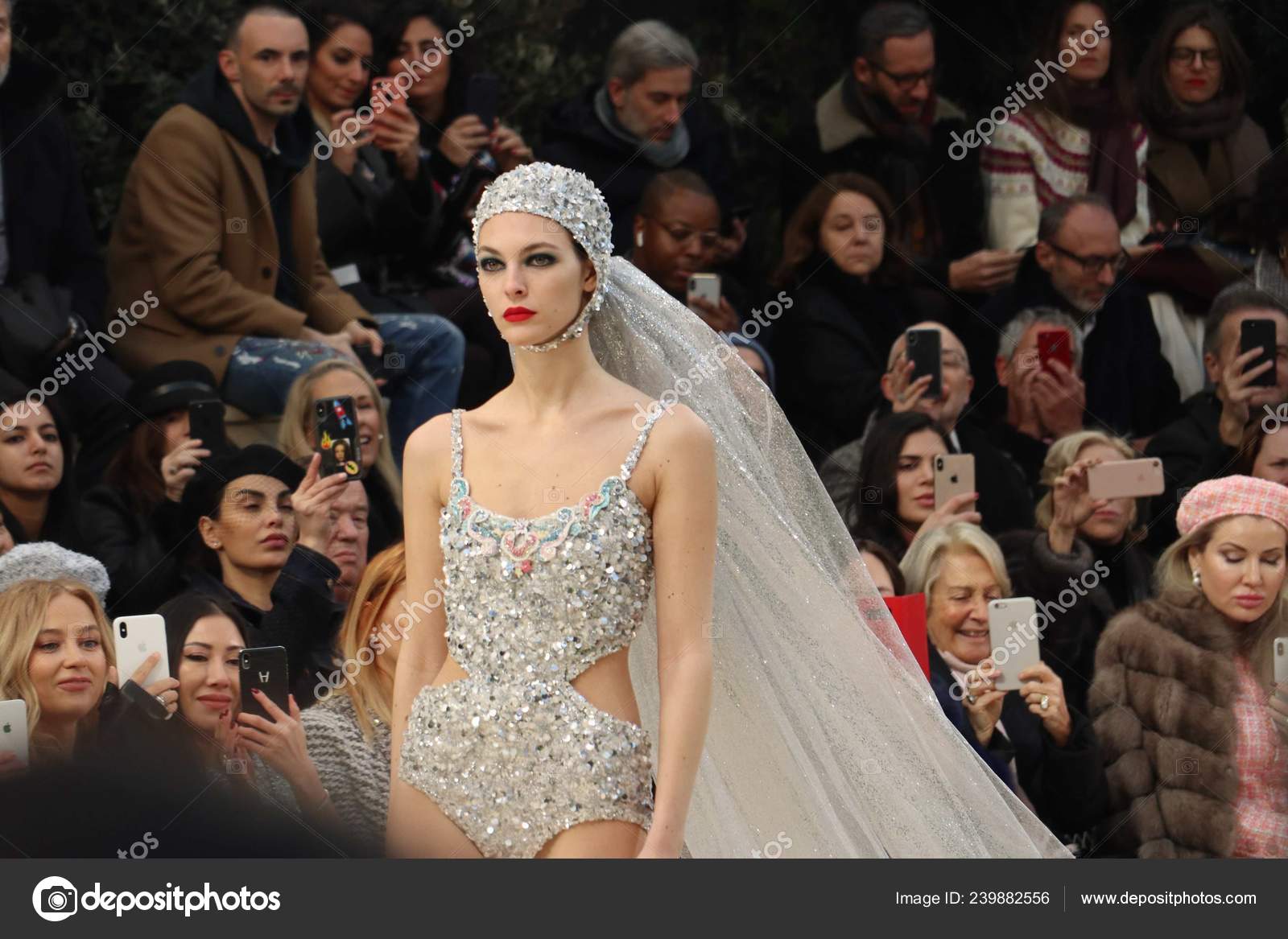 Model Displays New Creation Chanel Fashion Show Paris Haute