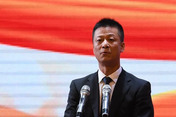 Shu Yuhui Założyciel Przewodniczący Grupy Quanjian Mówi Podczas Spotkania Dla — Zdjęcie stockowe