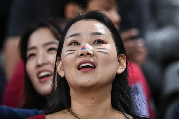 South Korean Football Fan Shows Support South Korea National Football — Stock Photo, Image