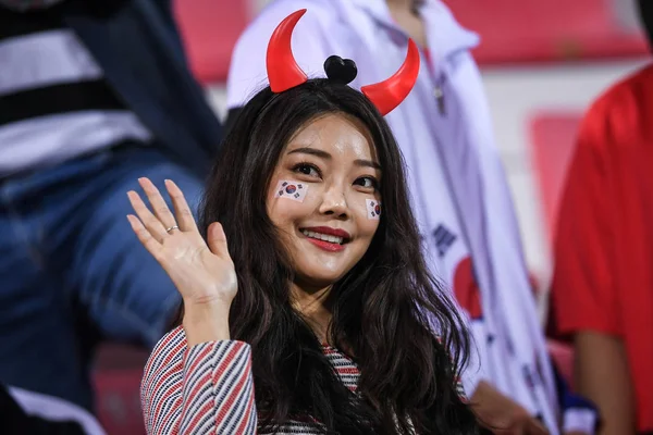 South Korean Football Fan Shows Support South Korea National Football — Stock Photo, Image
