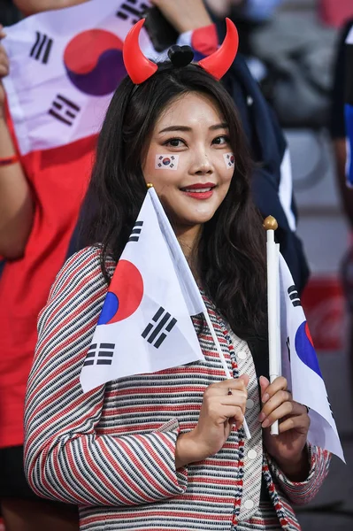 South Korean Football Fan Shows Support South Korea National Football — Stock Photo, Image