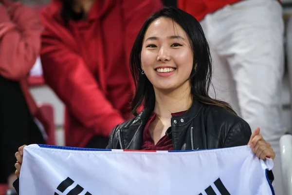 Fan Football Sud Coréen Soutient Équipe Corée Sud Lors Ronde — Photo