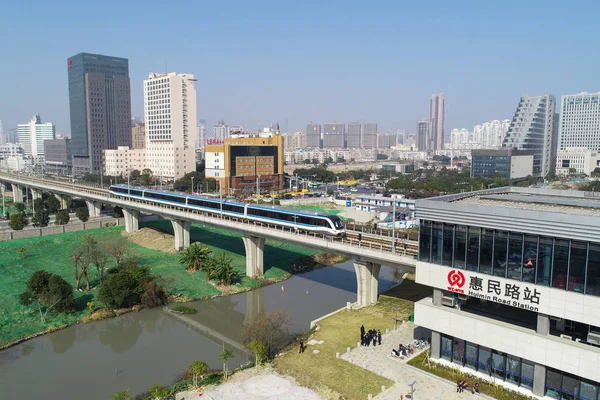 Järnväg Drevet Staden Järnvägslinjen Baserat Höghastighetståg Teknik Körs Provdrift Wenzhou — Stockfoto