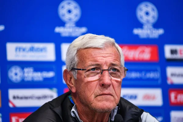 Entrenador Marcello Lippi Selección Fútbol Masculino China Asiste Una Conferencia — Foto de Stock