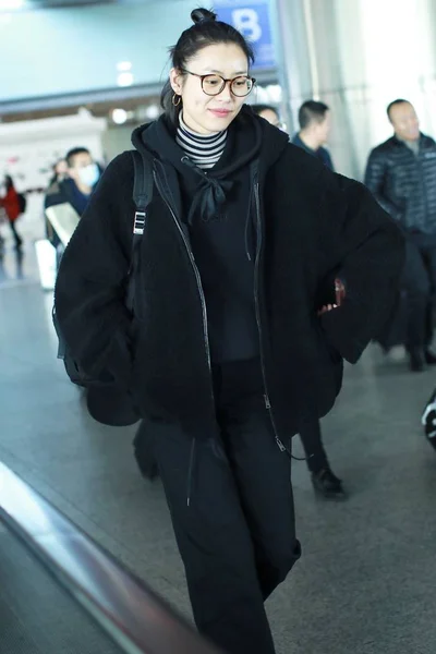 Chinees Model Liu Wen Arriveert Bij Beijing Capital International Airport — Stockfoto