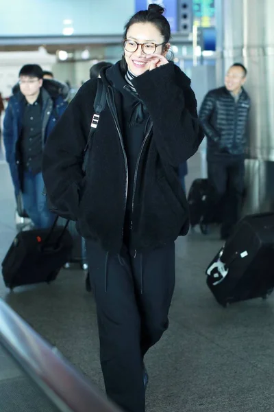 Chinese Model Liu Wen Arrives Beijing Capital International Airport Beijing — Stock Photo, Image