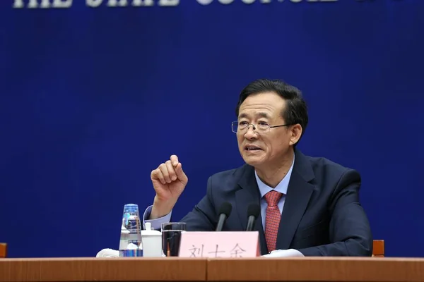 Liu Shiyu Przewodniczący Komisji Regulacyjnej Papierów Wartościowych Csrc Chiny Mówi — Zdjęcie stockowe