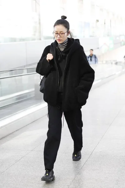 Modelo Chino Liu Wen Llega Aeropuerto Internacional Beijing Capital Beijing — Foto de Stock